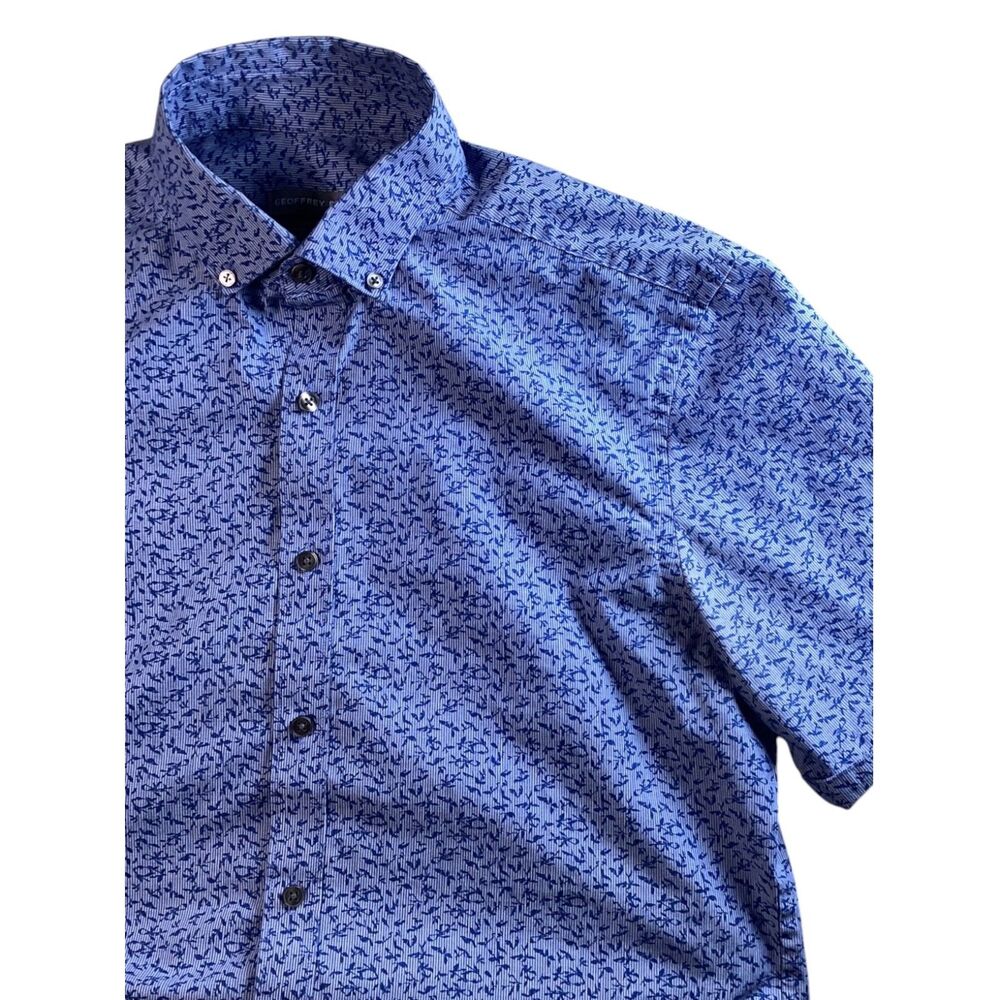 Geoffrey Beene Men’s Short Sleeve Dress Shirt 15 1/2 Blue Pattern Button Up